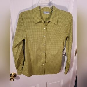 Valerie Stevens casual Stretch Windowpane petite blouse size PM NWT